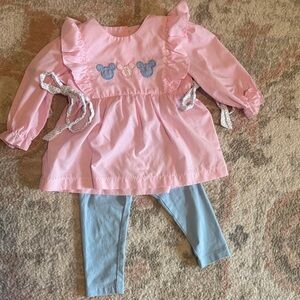 Pink Ruffle Top and Blue Legging Kids Matching Set